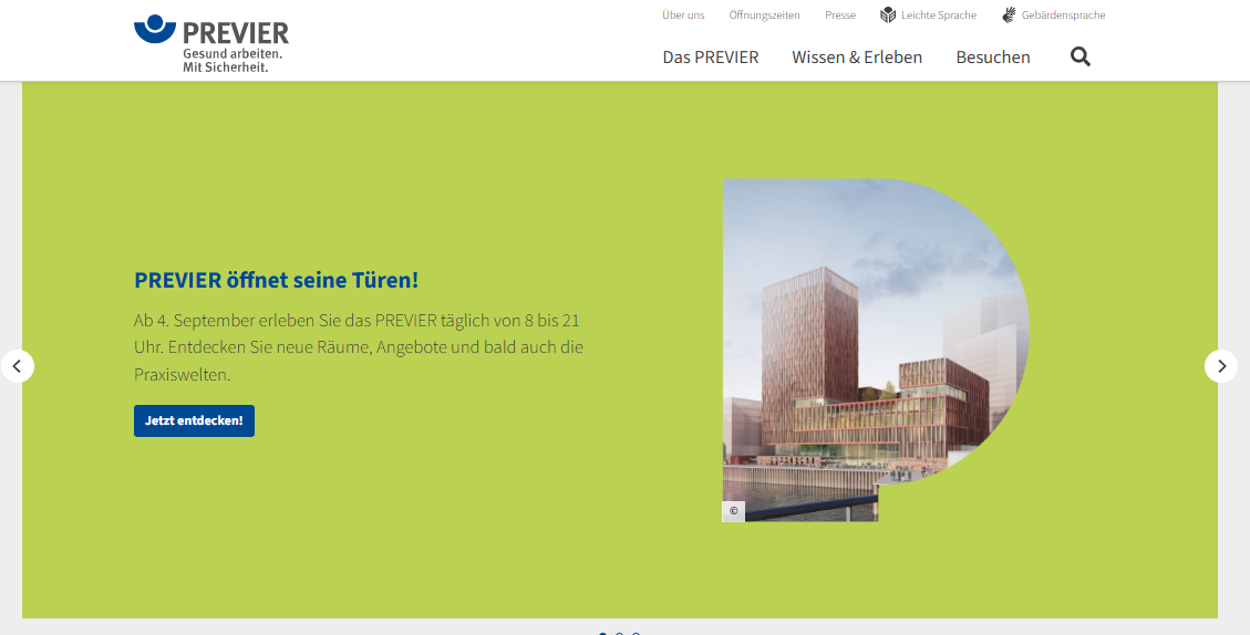 Slider auf der Startseite der PREVIER-Website.